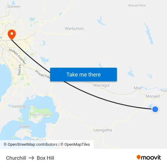 Churchill to Box Hill map