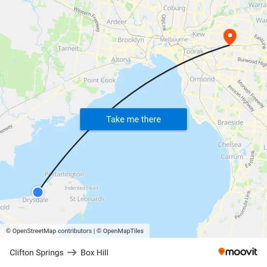 Clifton Springs to Box Hill map