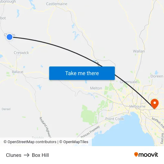 Clunes to Box Hill map