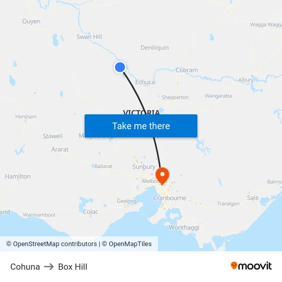 Cohuna to Box Hill map