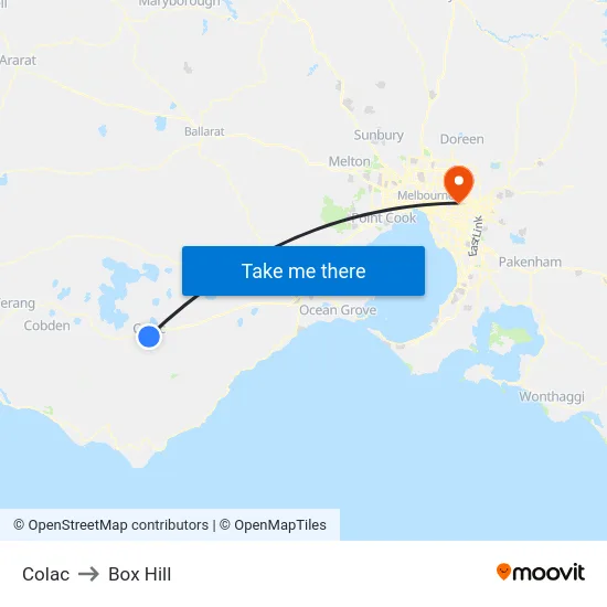 Colac to Box Hill map