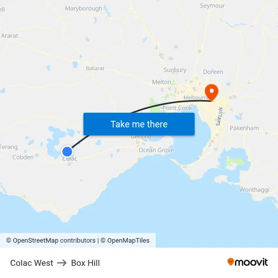 Colac West to Box Hill map