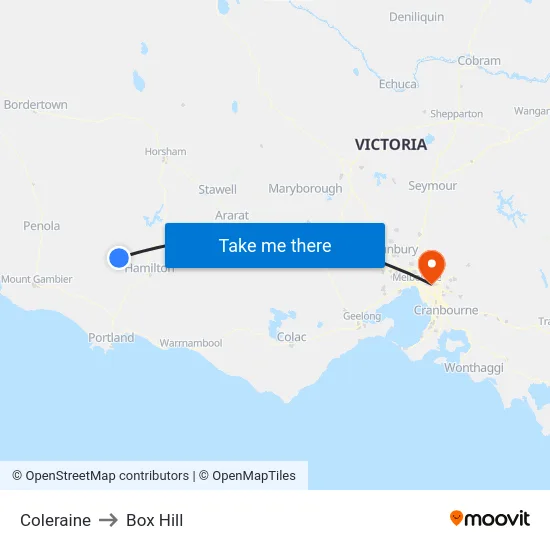 Coleraine to Box Hill map