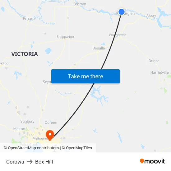 Corowa to Box Hill map