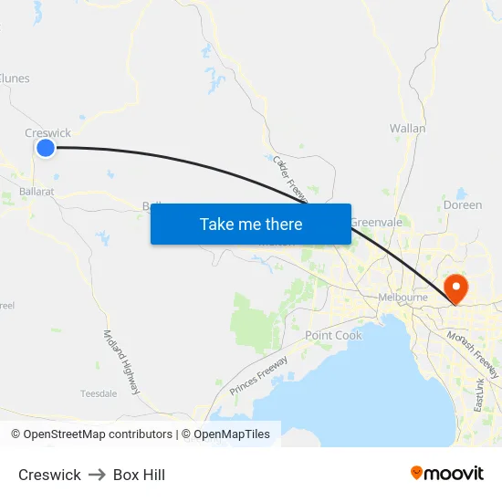 Creswick to Box Hill map