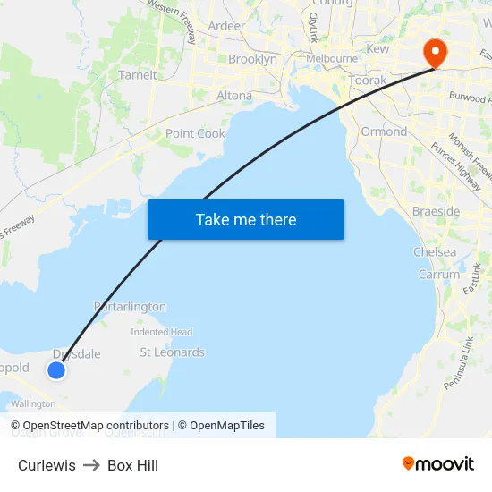 Curlewis to Box Hill map