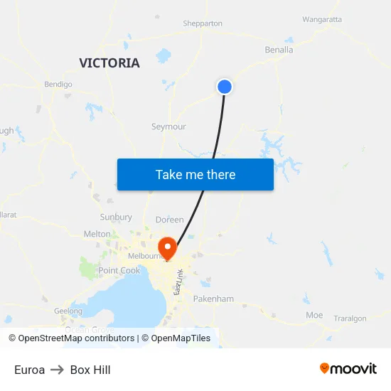 Euroa to Box Hill map