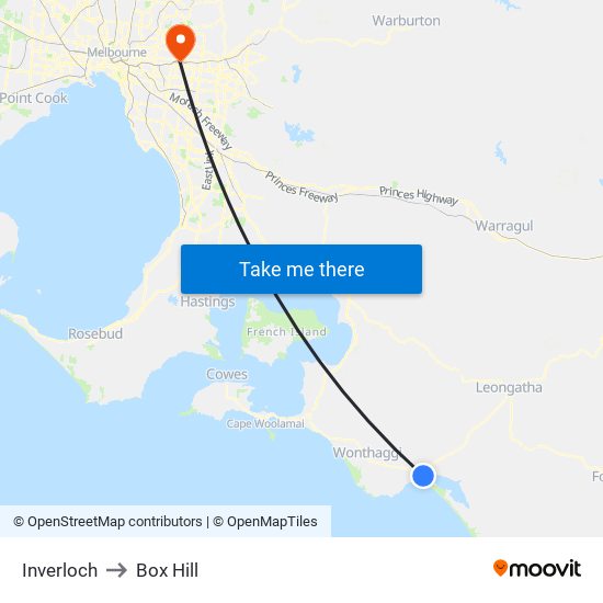 Inverloch to Box Hill map