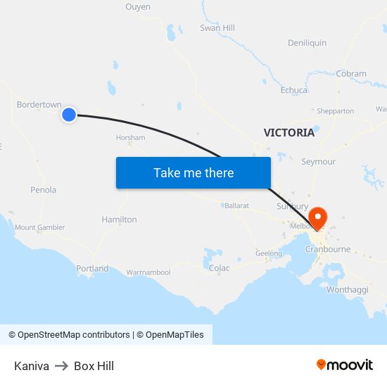 Kaniva to Box Hill map