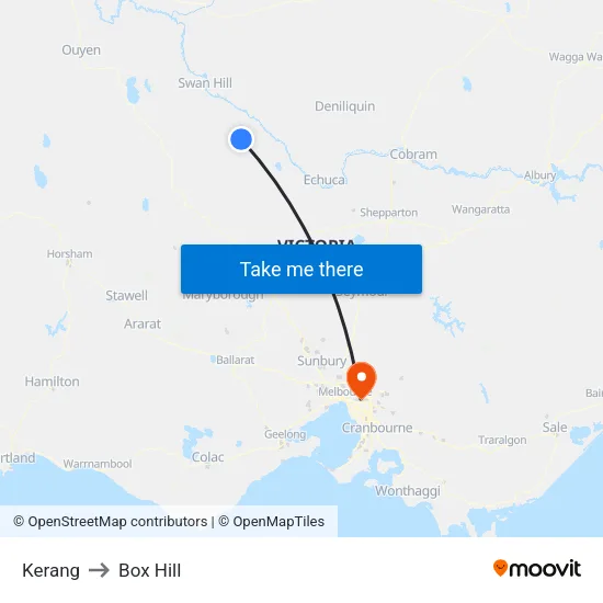 Kerang to Box Hill map