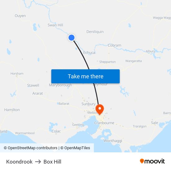 Koondrook to Box Hill map