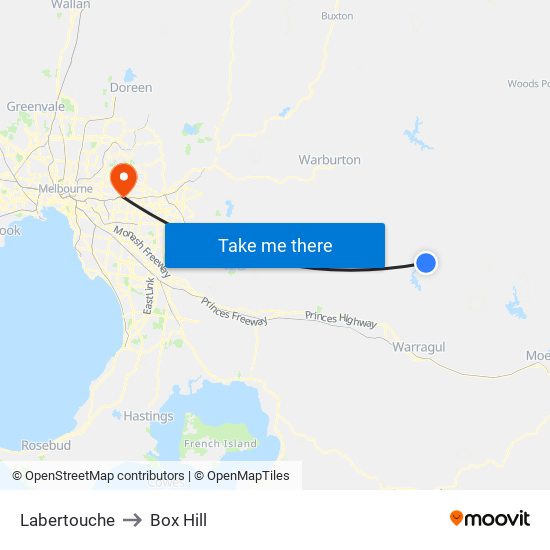 Labertouche to Box Hill map