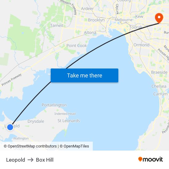 Leopold to Box Hill map