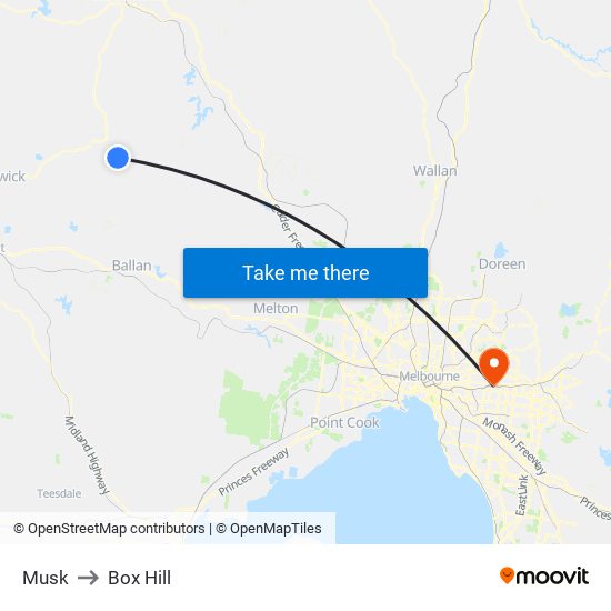 Musk to Box Hill map