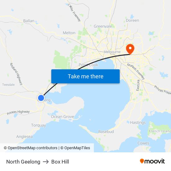 North Geelong to Box Hill map