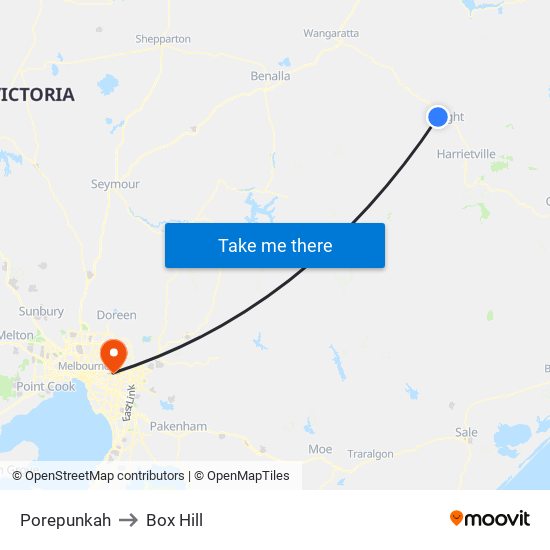 Porepunkah to Box Hill map