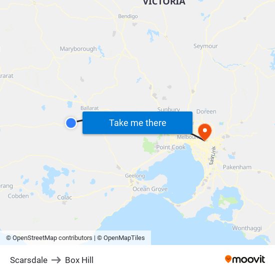 Scarsdale to Box Hill map