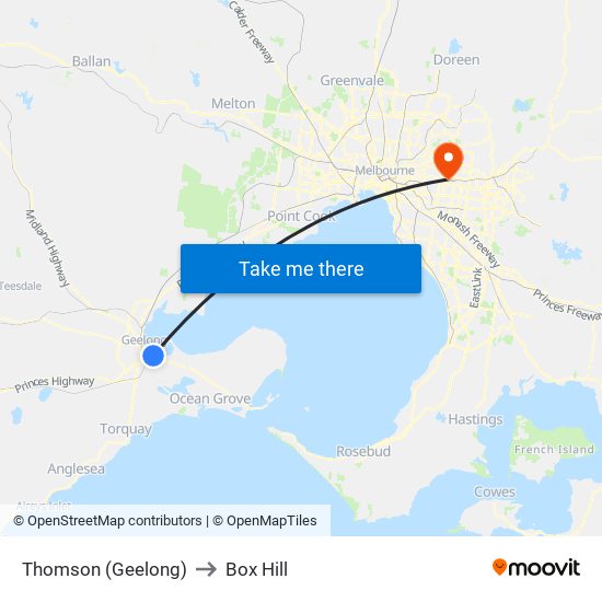 Thomson (Geelong) to Box Hill map