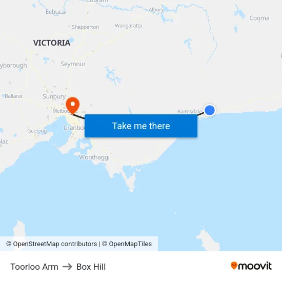 Toorloo Arm to Box Hill map