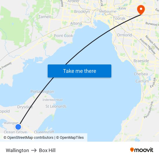 Wallington to Box Hill map