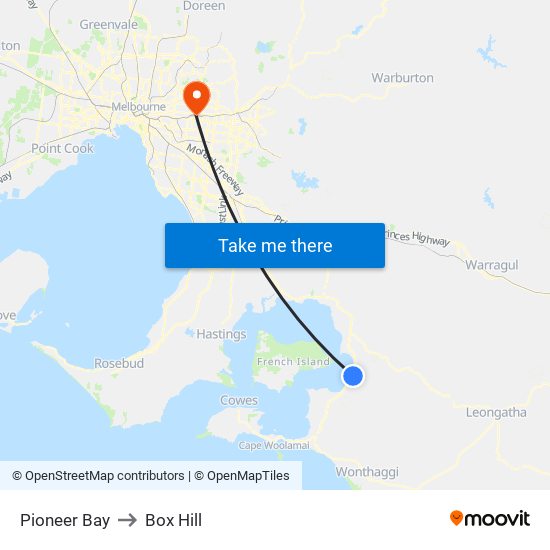 Pioneer Bay to Box Hill map