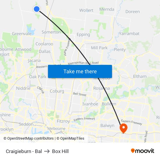 Craigieburn - Bal to Box Hill map
