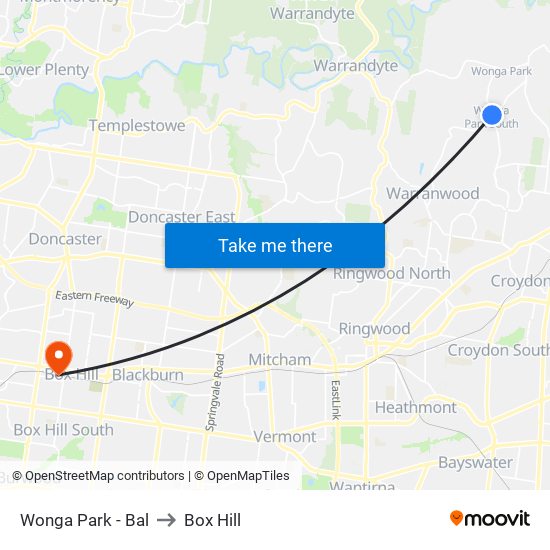 Wonga Park - Bal to Box Hill map