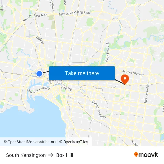 South Kensington to Box Hill map