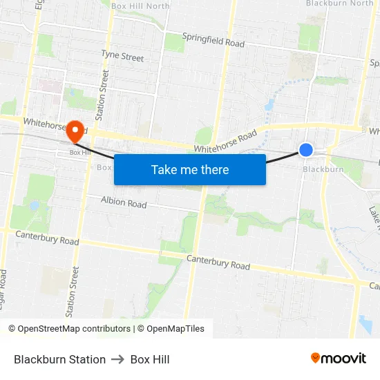Blackburn Station to Box Hill map