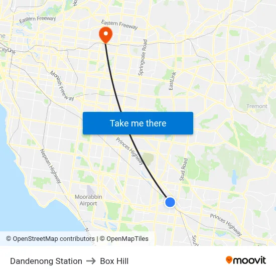 Dandenong Station to Box Hill map