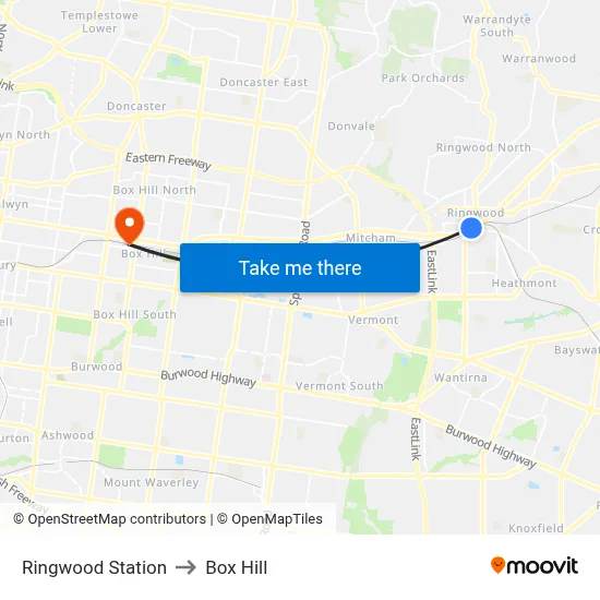 Ringwood Station to Box Hill map