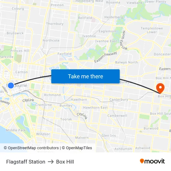 Flagstaff Station to Box Hill map