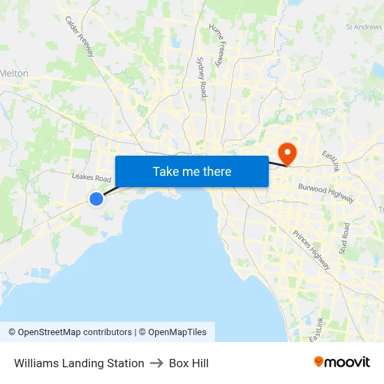 Williams Landing Station to Box Hill map
