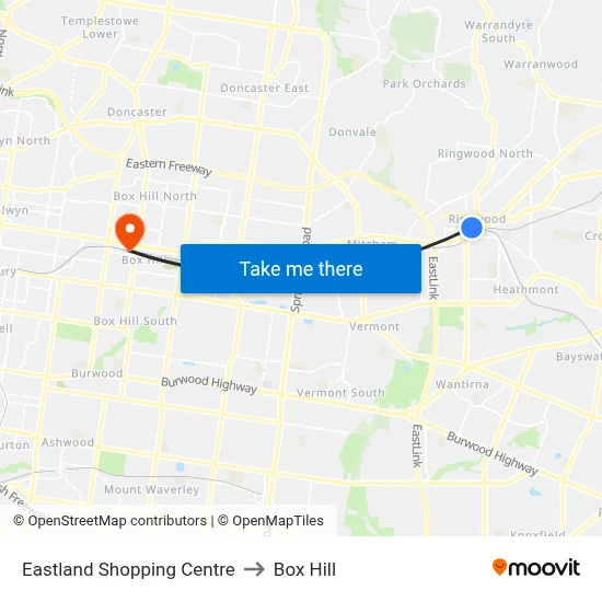 Eastland Shopping Centre to Box Hill map