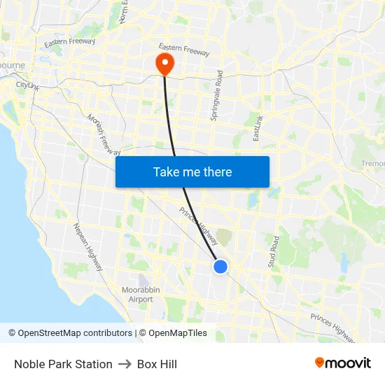 Noble Park Station to Box Hill map