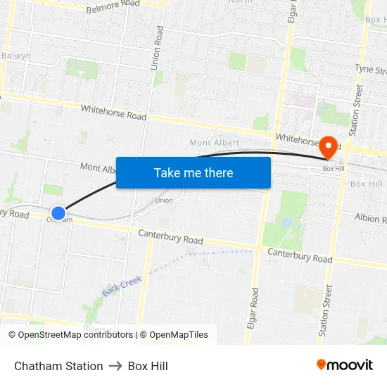 Chatham Station to Box Hill map