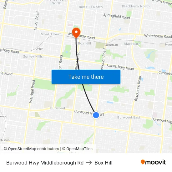 Burwood Hwy Middleborough Rd to Box Hill map