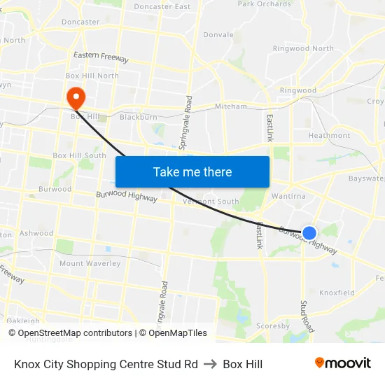 Knox City Shopping Centre Stud Rd to Box Hill map