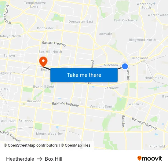 Heatherdale to Box Hill map