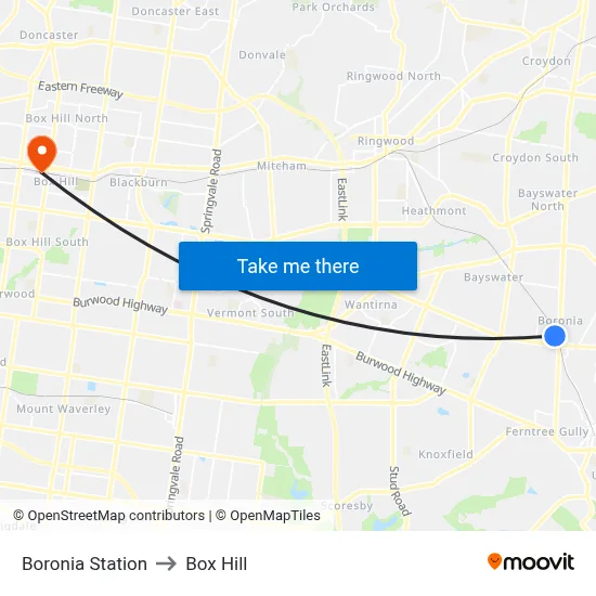 Boronia Station to Box Hill map