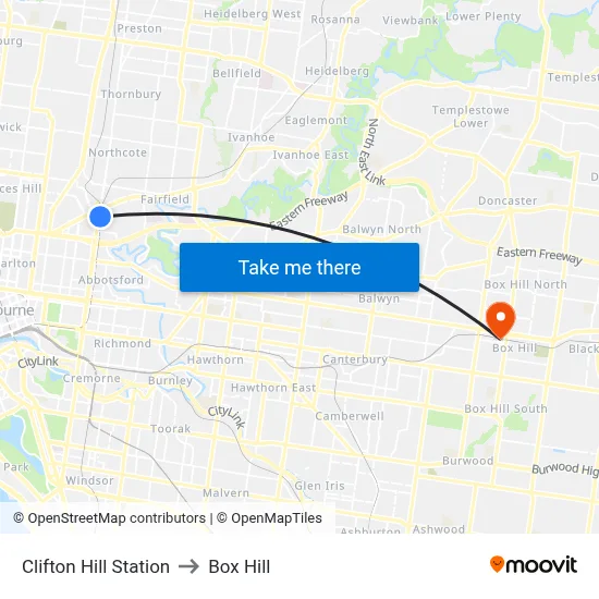 Clifton Hill Station to Box Hill map
