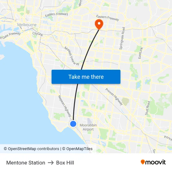 Mentone Station to Box Hill map