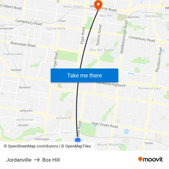 Jordanville to Box Hill map