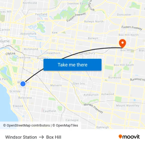 Windsor Station to Box Hill map