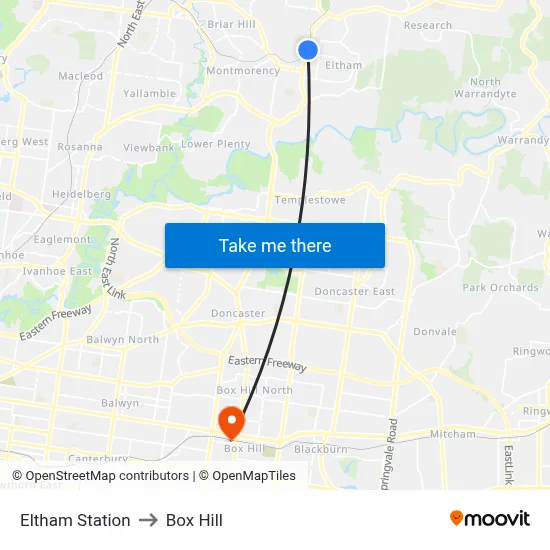Eltham Station to Box Hill map