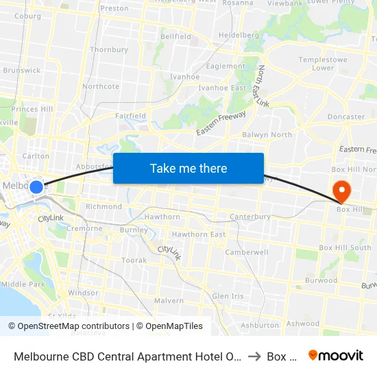 Melbourne CBD Central Apartment Hotel Official to Box Hill map