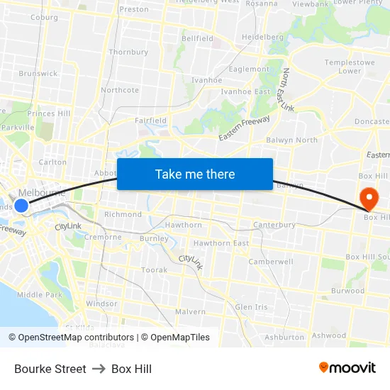 Bourke Street to Box Hill map