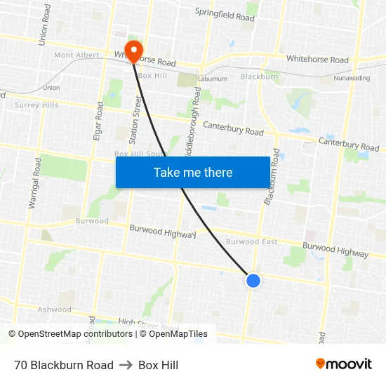70 Blackburn Road to Box Hill map