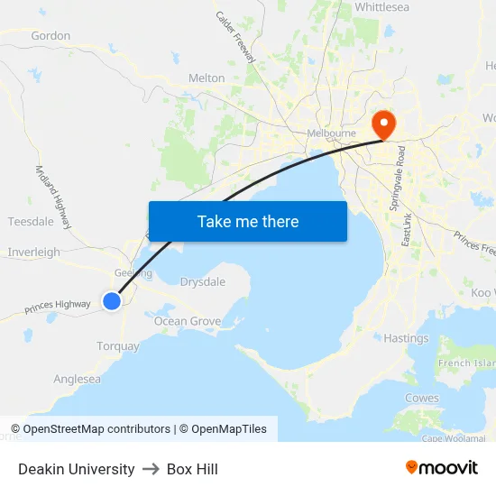 Deakin University to Box Hill map