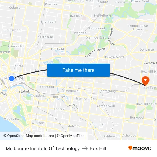 Melbourne Institute Of Technology to Box Hill map